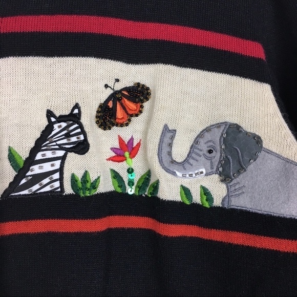 VINTAGE Cardigan Sweater Jack B Quick Animals Beaded Jungle Theme Size Medium - Picture 6 of 15